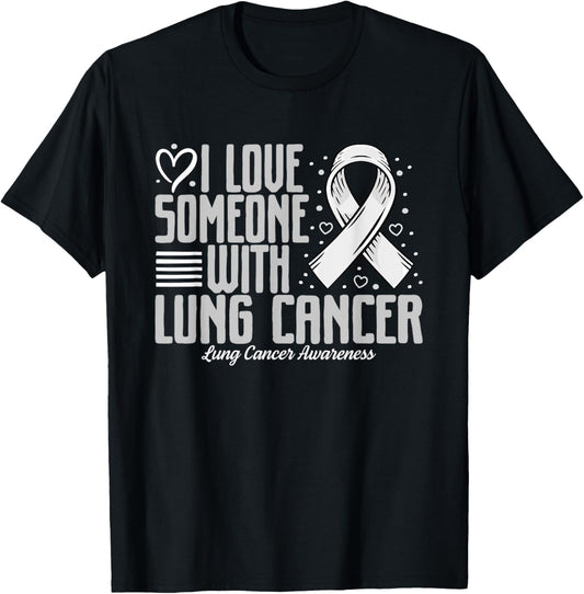 White Ribbon I love Someone with Lung Cancer Awareness T-Shirt - T-Shirt | Black