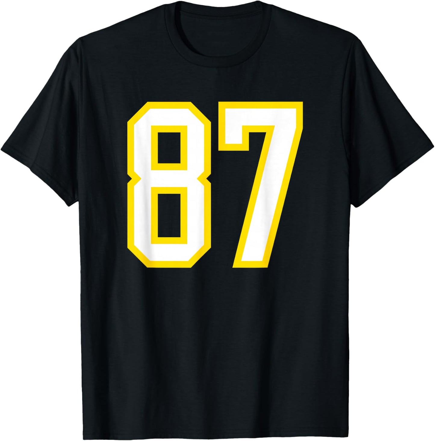 Yellow White Sports Team Number 87 T-Shirt - T-Shirt | Black