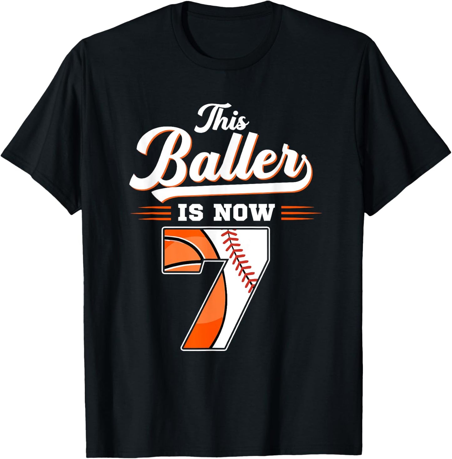 This Baller Is Now 7 Basketball & Baseball 7th Birthday T-Shirt - T-Shirt | Black