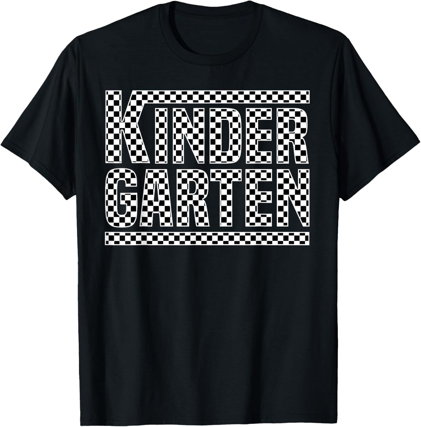 Checkered Kindergarten Back to School Boy Girls Kids Teacher T-Shirt - T-Shirt | Black