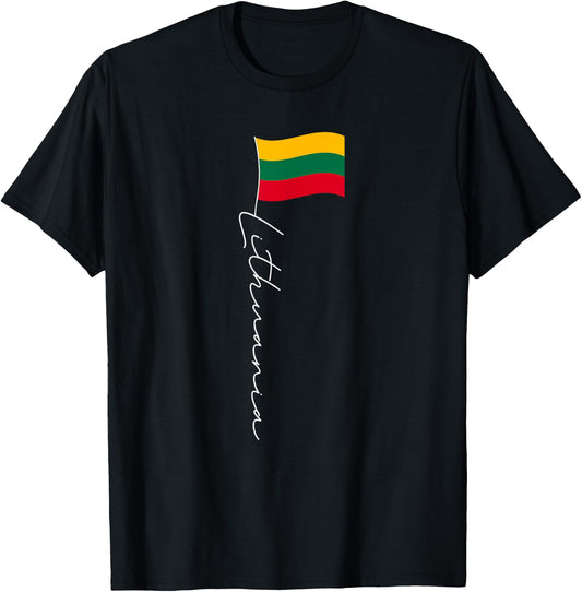 Lithuania Signature Flag Pole White - Lithuanian Flag T-Shirt - T-Shirt | Black