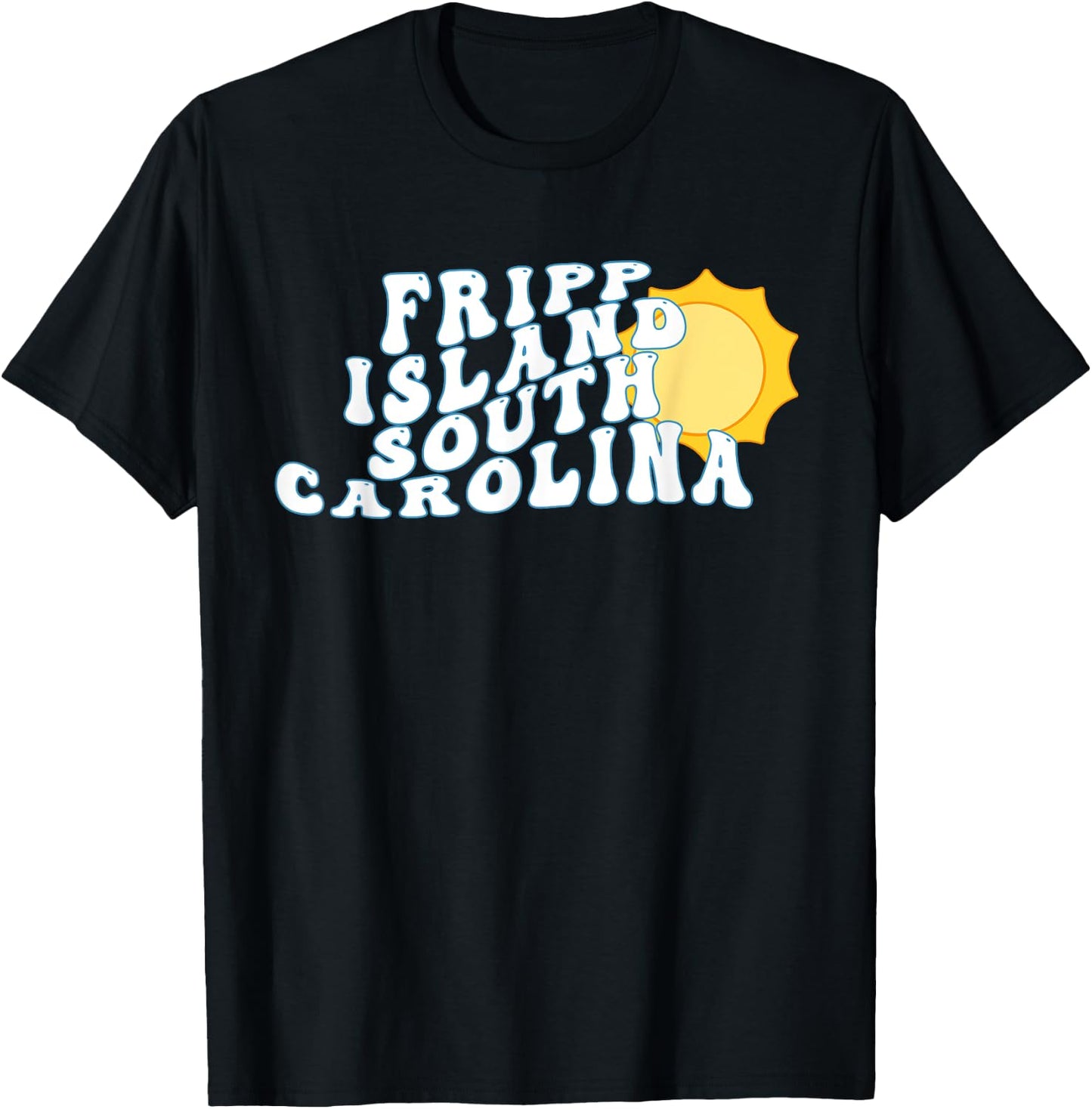 Fripp Island South Carolina SC Retro Wavy Vacation Souvenir T-Shirt - T-Shirt | Black