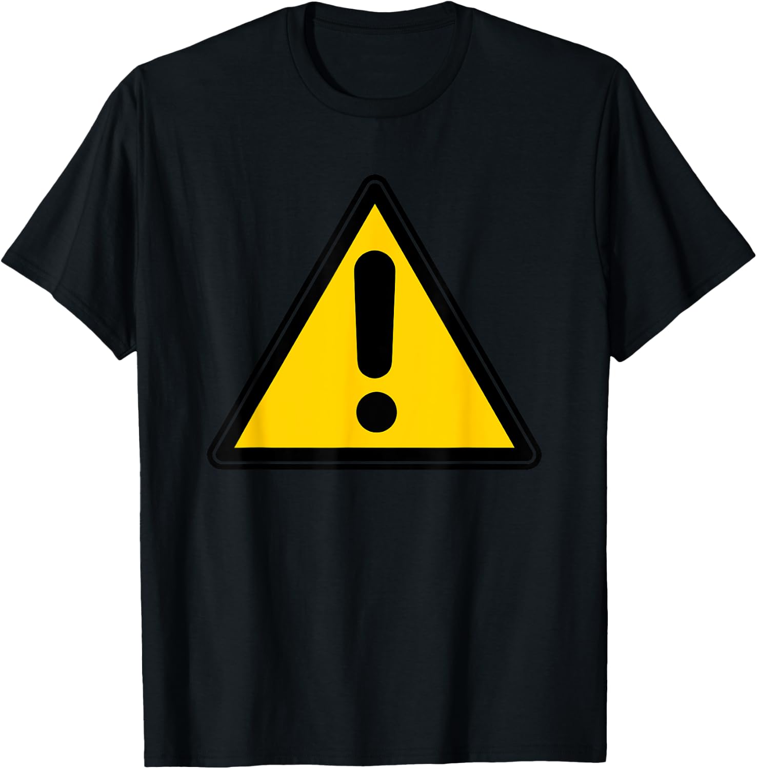Yellow Caution Warning Exclamation Street Sign Triangle T-Shirt - T-Shirt | Black