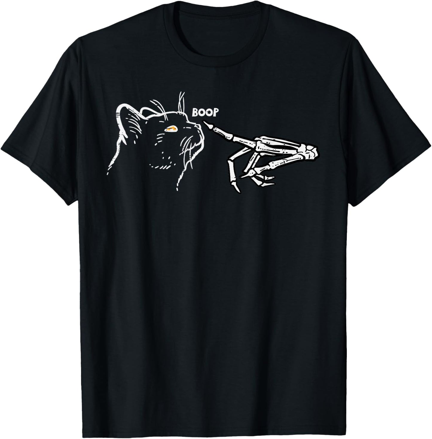Black Cat Skeleton Hand Boop Halloween Pet Women Girls Kids T-Shirt - T-Shirt | Black