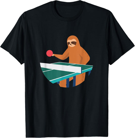 Sloth Playing Table Tennis Hobby Sports T-Shirt - T-Shirt | Black