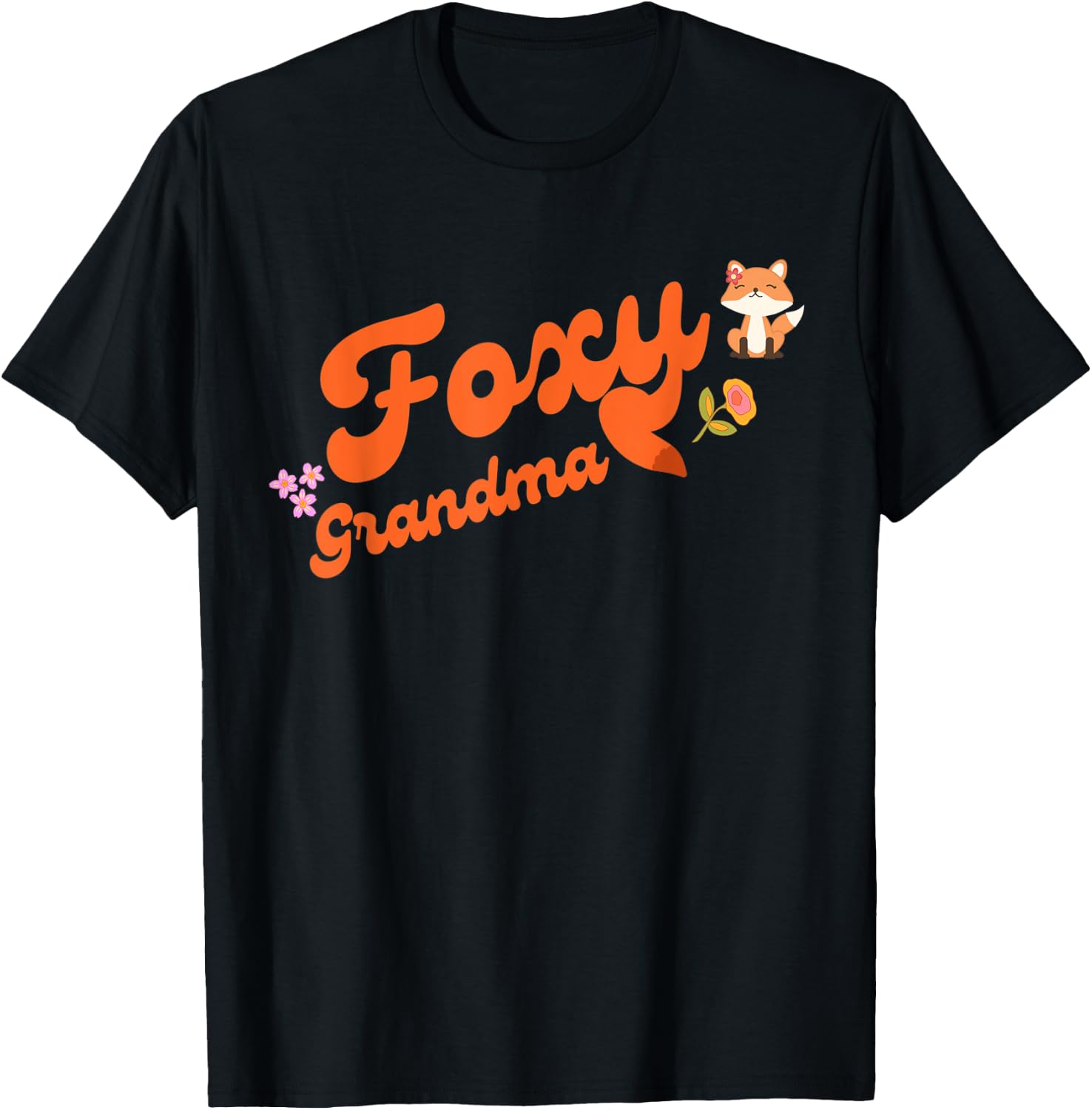 Foxy grandma with flowers and fox and fox tail T-Shirt - T-Shirt | Black