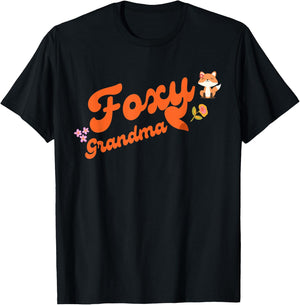 Foxy grandma with flowers and fox and fox tail T-Shirt - T-Shirt | Black