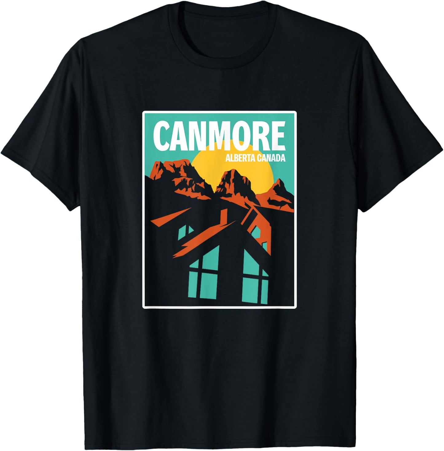 Retro Canada Alberta Canmore Three Sisters Mountains Gift T-Shirt - T-Shirt | Black