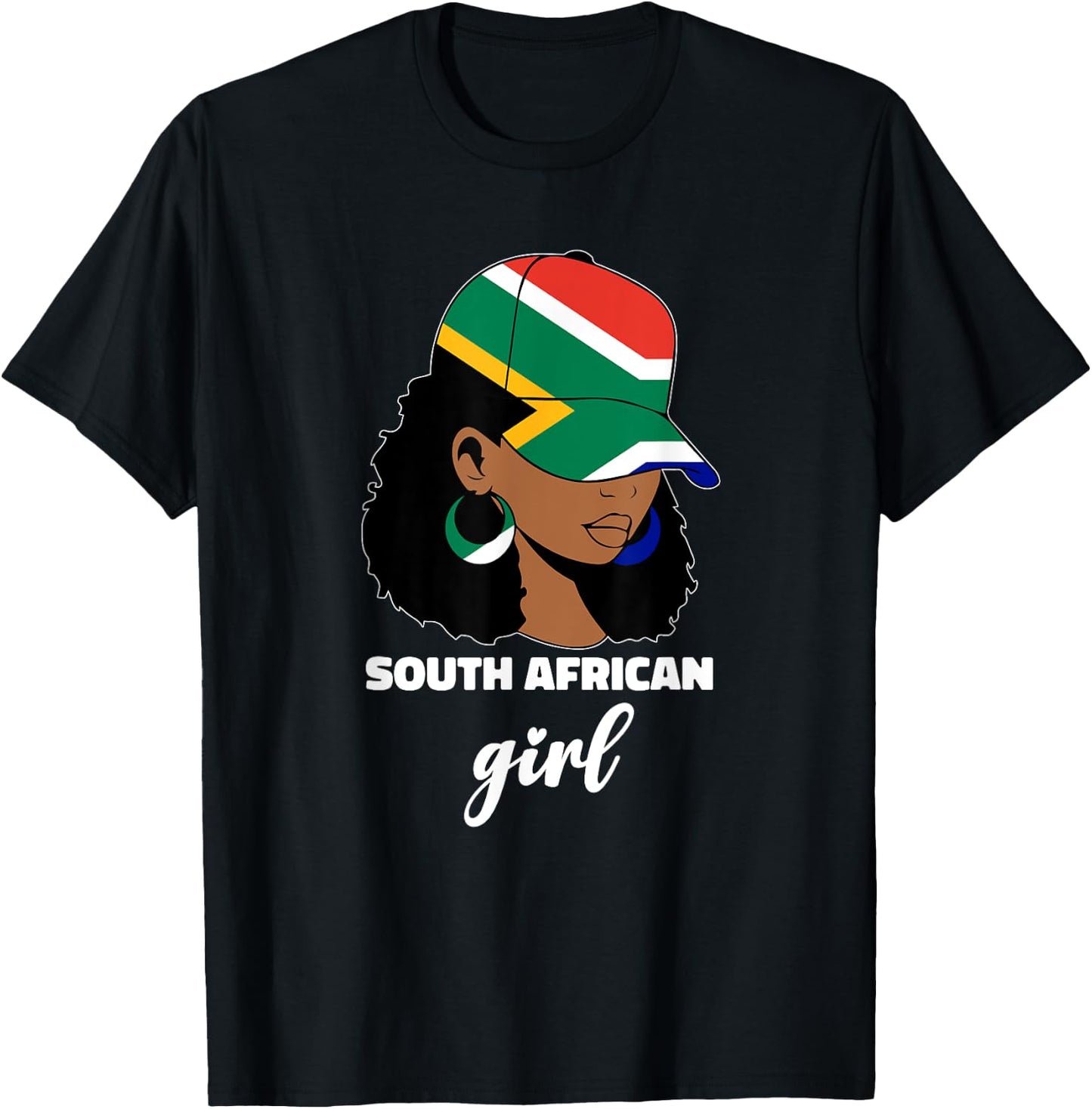 South African Girl Woman South Africa Flag Afro T-Shirt - T-Shirt | Black
