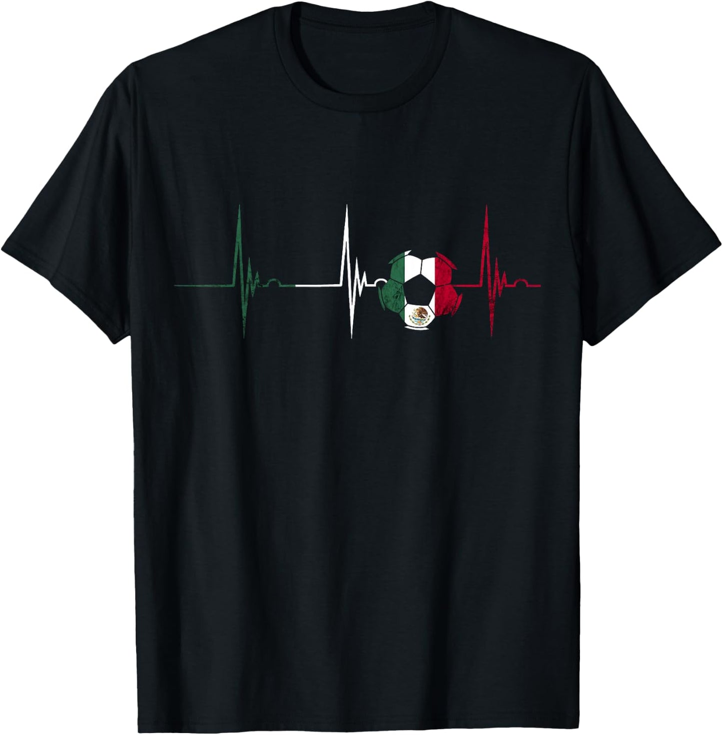 Mexico Heartbeat EKG Pulse Mexican Soccer Team Mexican Flag T-Shirt - T-Shirt | Black