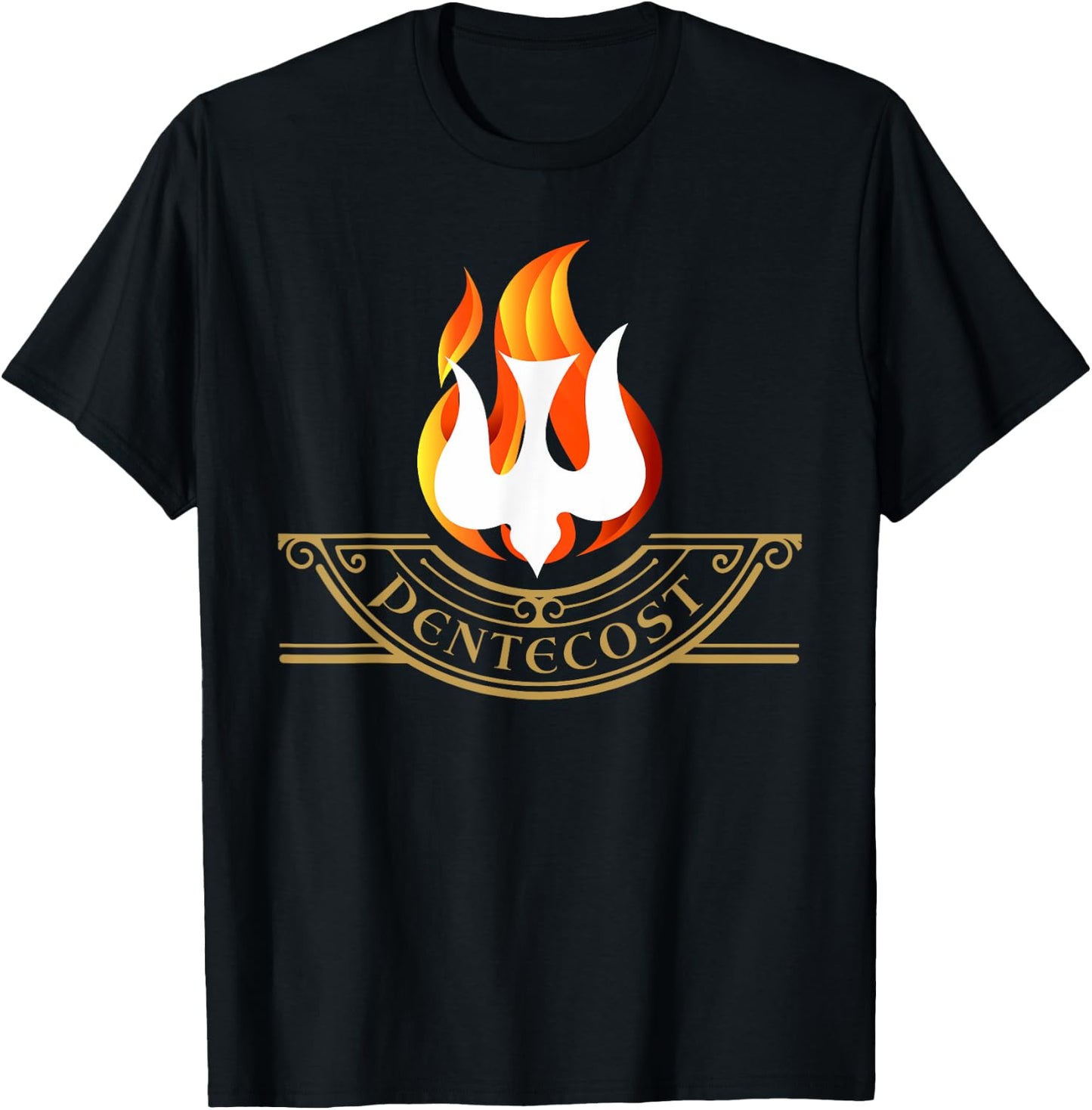 Peony Dove Tongue Fire Flame Holy Spirit Catholic T-Shirt - T-Shirt | Black
