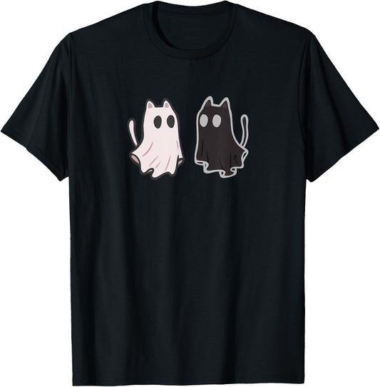Flowing Little Cute Ghost Cats T-Shirt - T-Shirt | Black