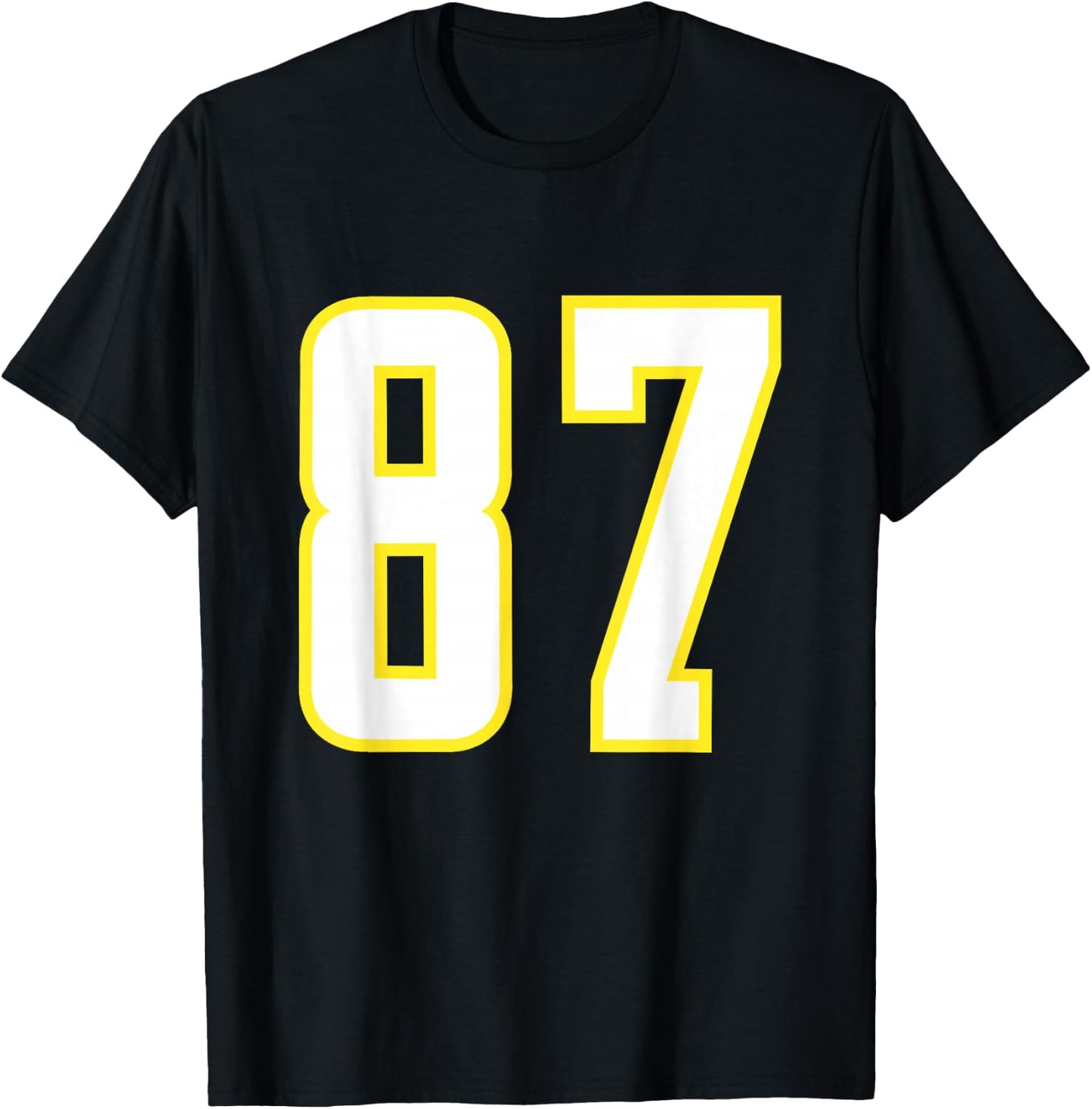 Yellow White Sports Team Number 87 T-Shirt - T-Shirt | Black