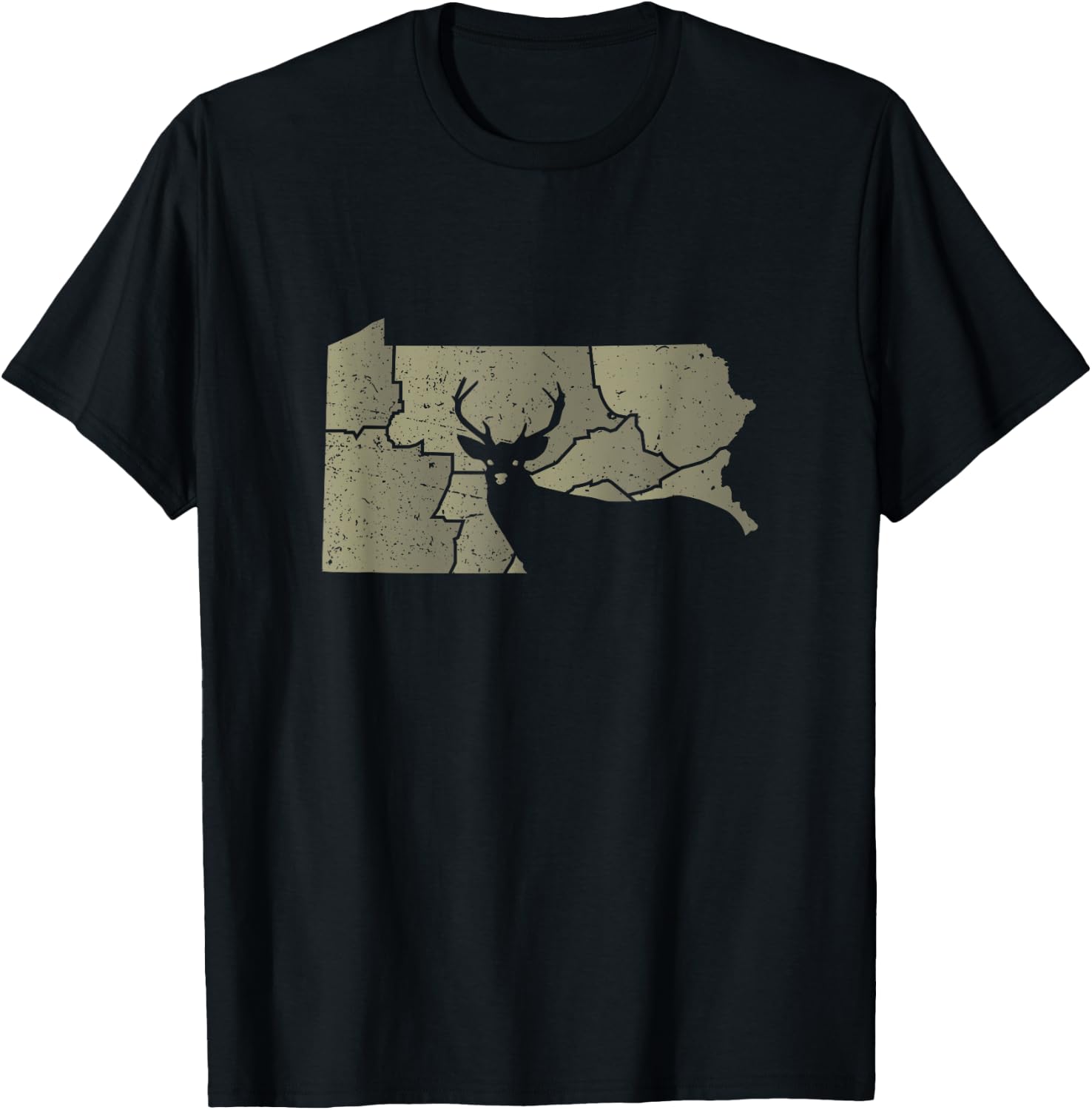 White-Tailed Deer Hunter Pennsylvania Map Shape T-Shirt - T-Shirt | Black