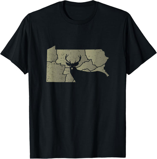 White-Tailed Deer Hunter Pennsylvania Map Shape T-Shirt - T-Shirt | Black