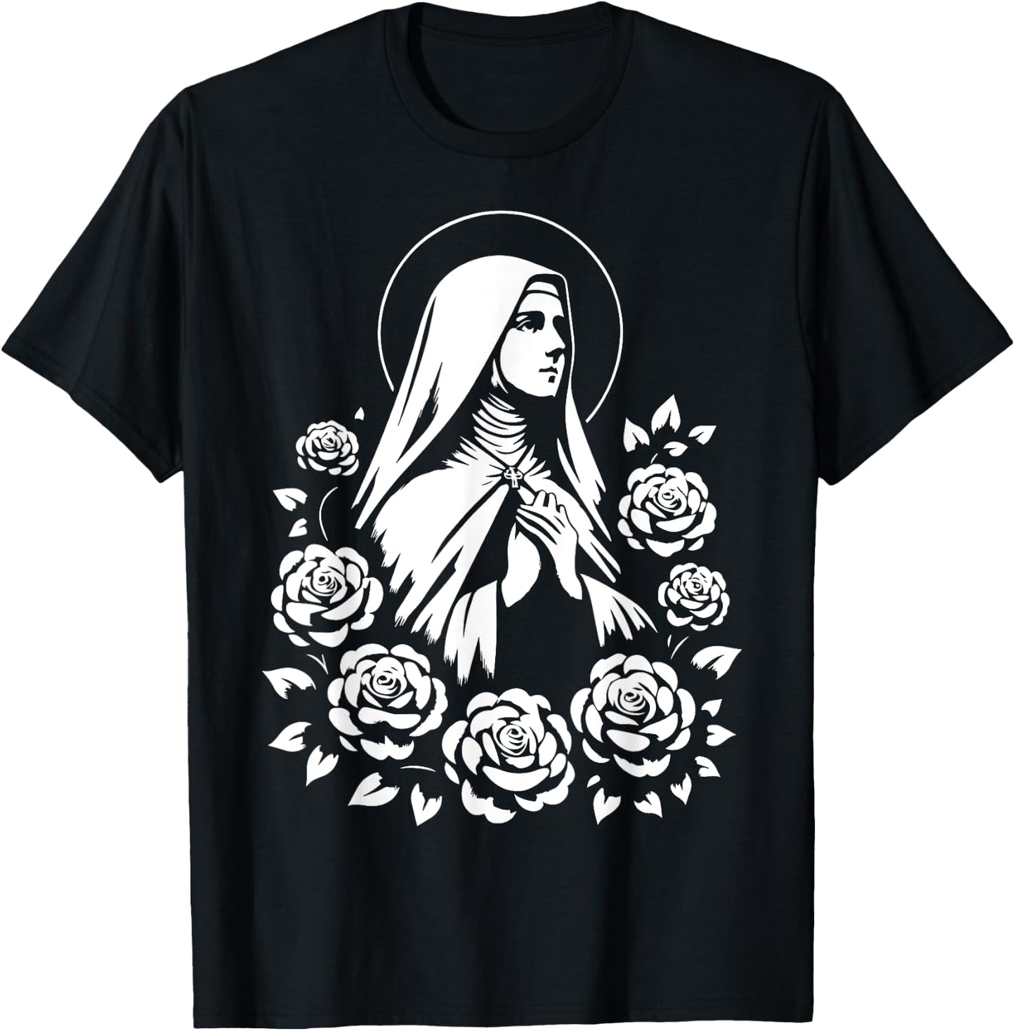 St Therese of Lisieux Little Flower Saint Roses Catholic Art T-Shirt - T-Shirt | Black