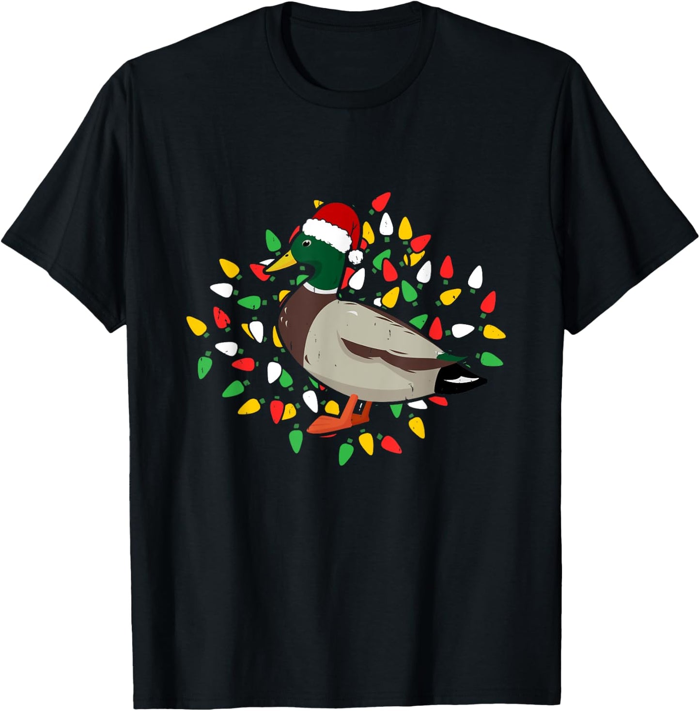 Holiday Xmas Lighting Santa Hat Mallard Duck Bird Christmas T-Shirt - T-Shirt | Black