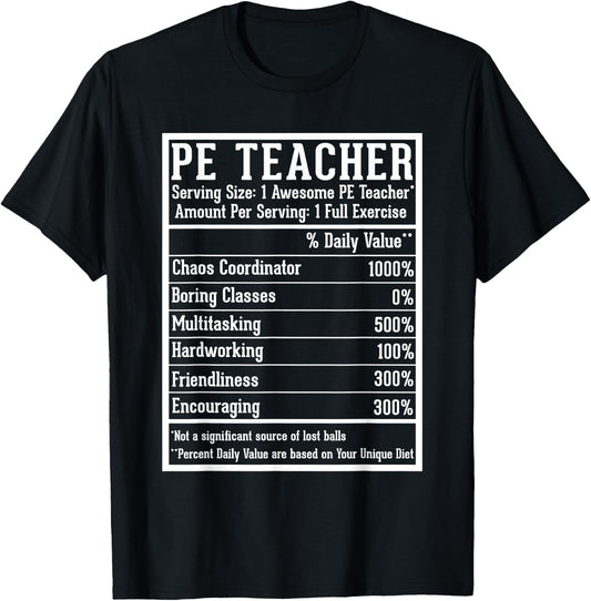 PE Teacher Appreciation Back to School First Day PE Teacher - -Adults, Black, Small T-Shirt - T-Shirt | Black