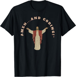 Vintage Jesus Coding Programmer Funny Meme Jesus T-Shirt - T-Shirt | Black
