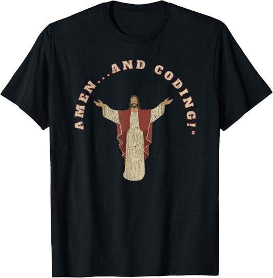Vintage Jesus Coding Programmer Funny Meme Jesus T-Shirt - T-Shirt | Black