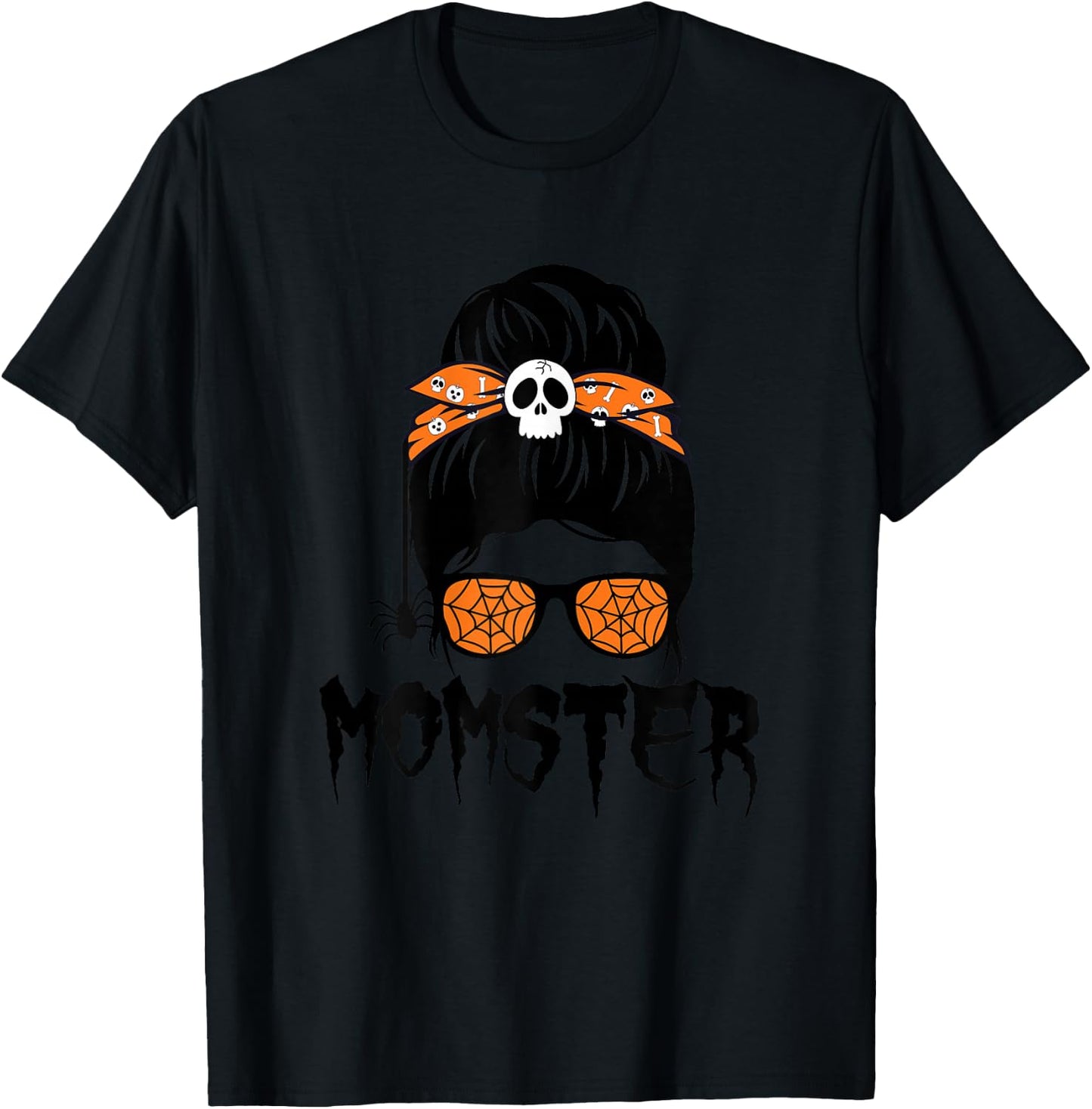 Momster Halloween Costume Skull Mom Messy Hair Bun Monster T-Shirt - T-Shirt | Black