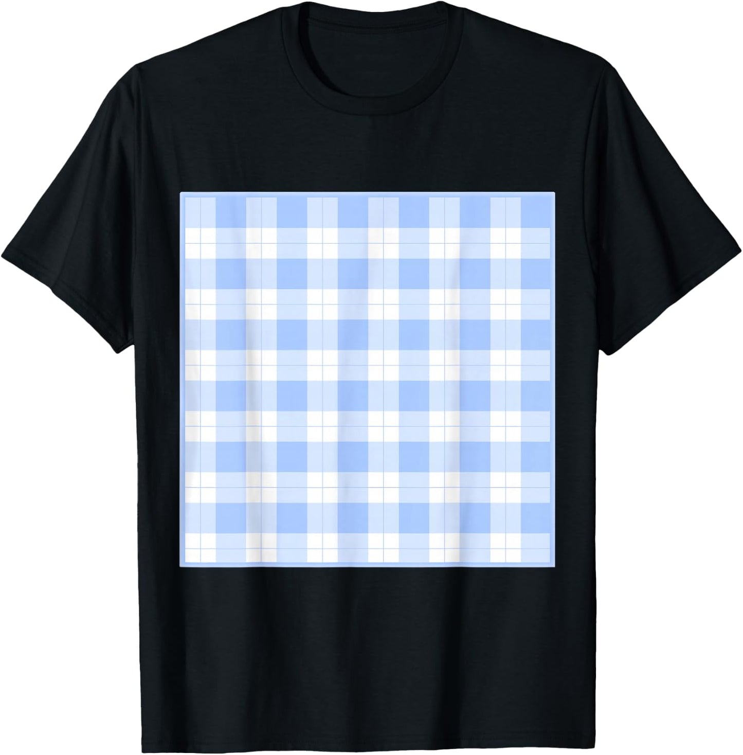 Blue Checkerboard Gingham Patten T-Shirt - T-Shirt | Black