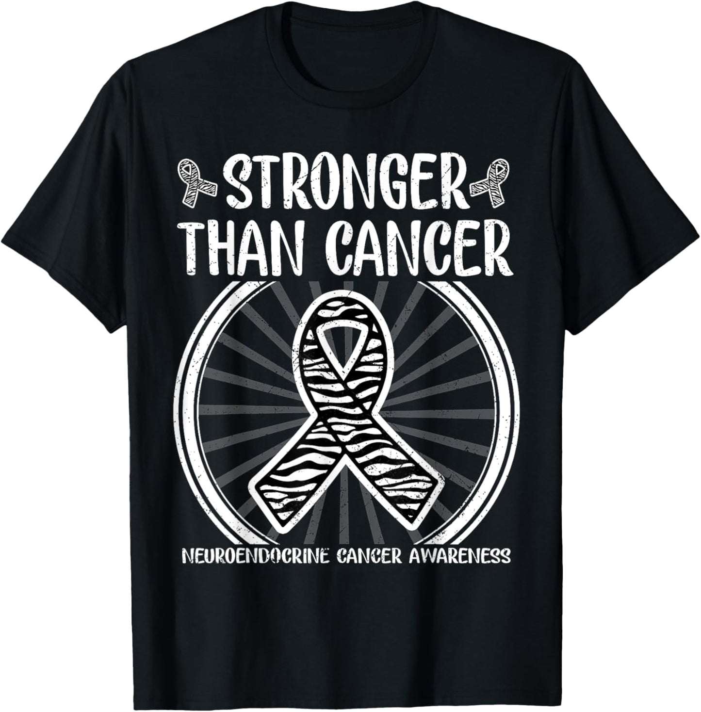 Stronger than cancer neuroendocrine Awareness Zebra ribbon T-Shirt - T-Shirt | Black