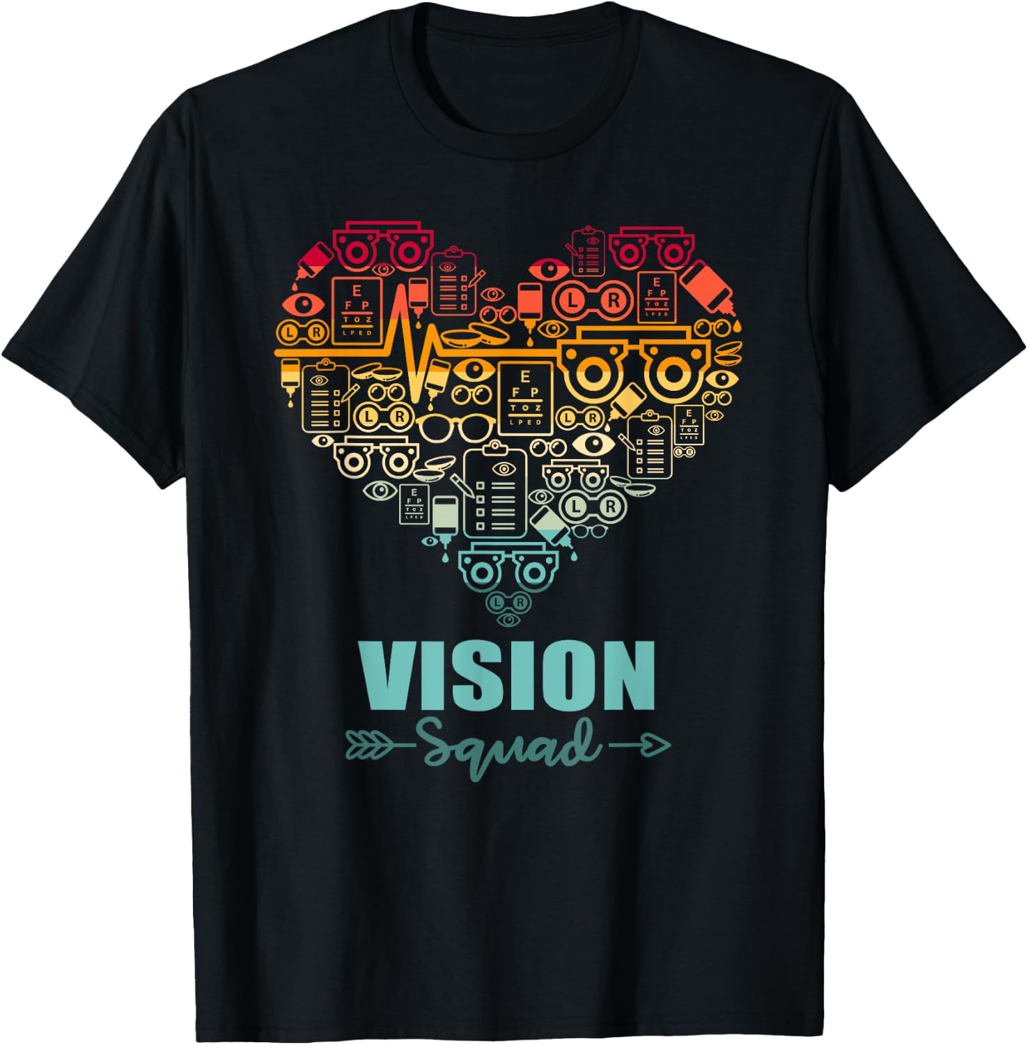 Vision Squad Heart Funny Optometry Team T-Shirt - T-Shirt | Black