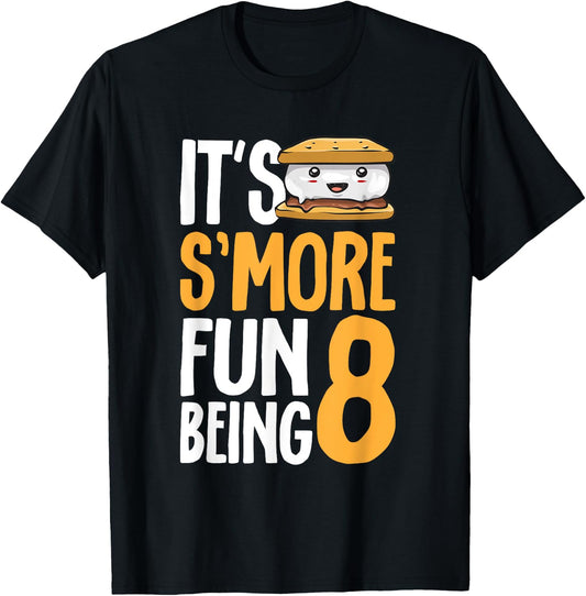 S’more Campfire 8th Birthday Marshmallow Camping Smore T-Shirt - T-Shirt | Black