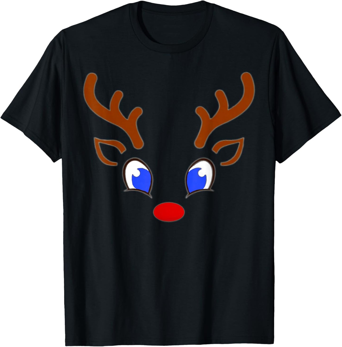 Funny Christmas Red Nose Reindeer Antlers With Cute Red Nose T-Shirt - T-Shirt | Black