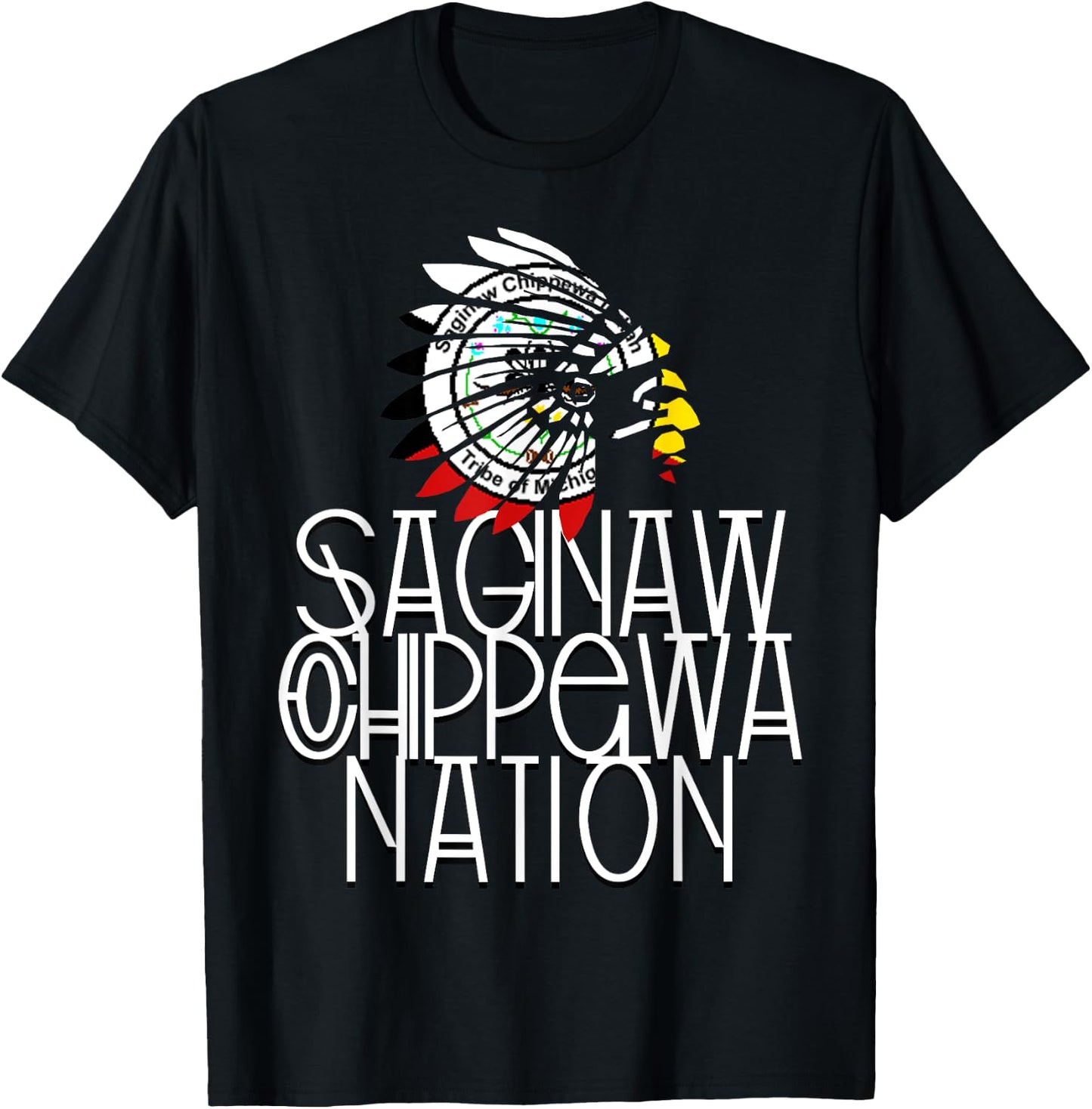 Saginaw Chippewa Tribal Flag | Native American | Headdress T-Shirt - T-Shirt | Black