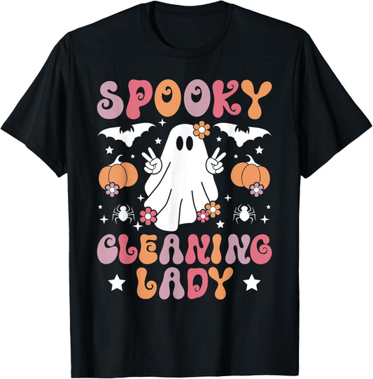 Spooky Cleaning Lady Halloween Housekeeping Cleaner T-Shirt - T-Shirt | Black