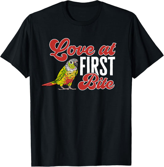 Green Cheek Conure Love At First Bite Parrot Bird Conure T-Shirt - T-Shirt | Black