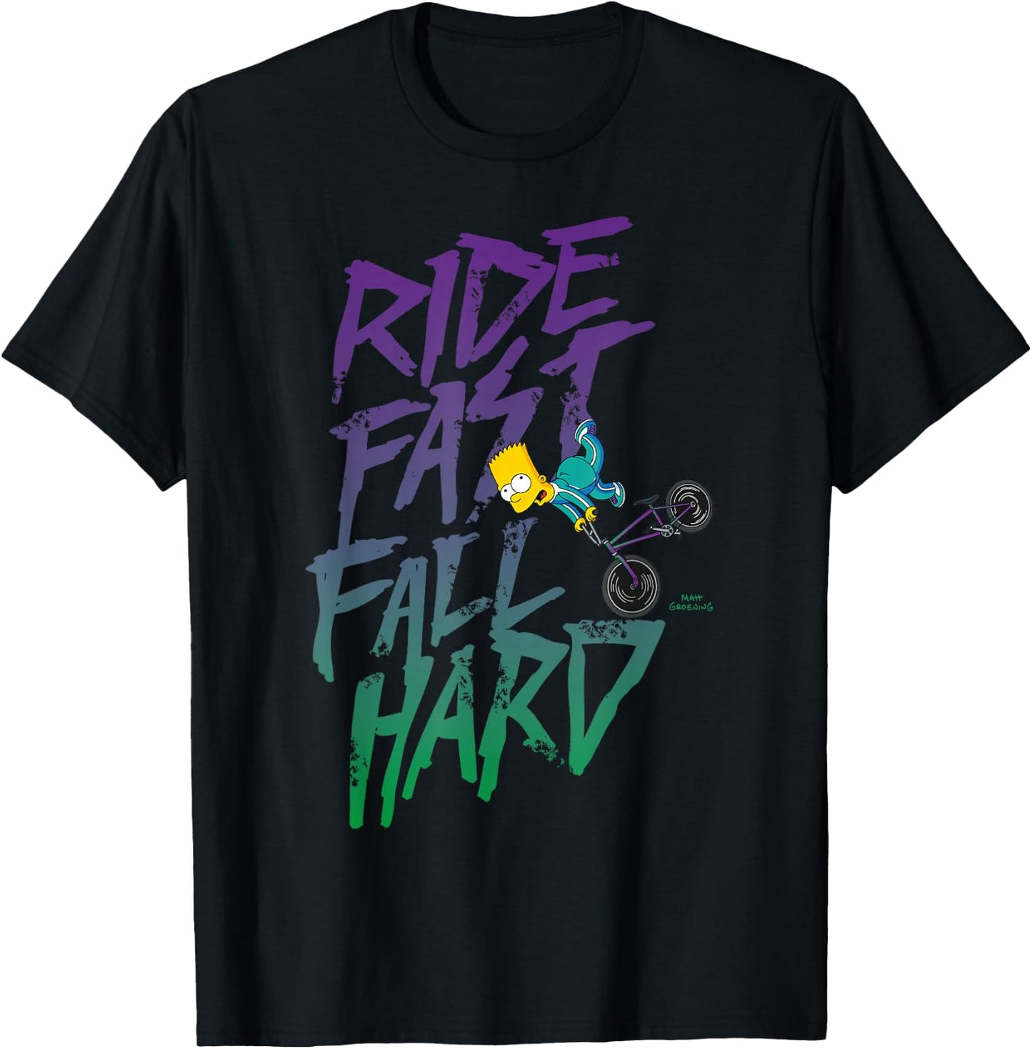 The Simpsons Bart Simpson Ride Fast Fall Hard Color Logo T-Shirt - T-Shirt | Black