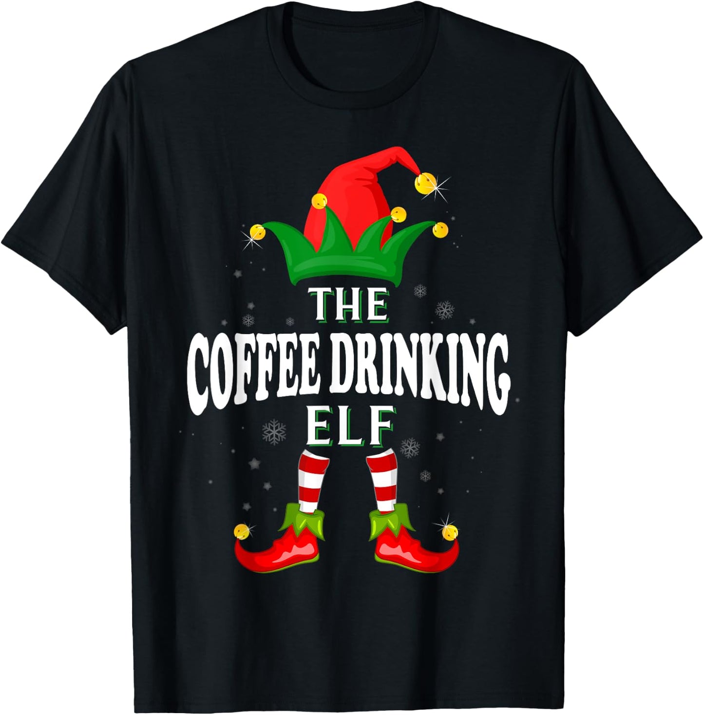 Xmas Coffee drinking Elf Family Matching Christmas Pajama T-Shirt - T-Shirt | Black
