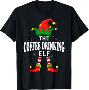 Xmas Coffee drinking Elf Family Matching Christmas Pajama T-Shirt - T-Shirt | Black