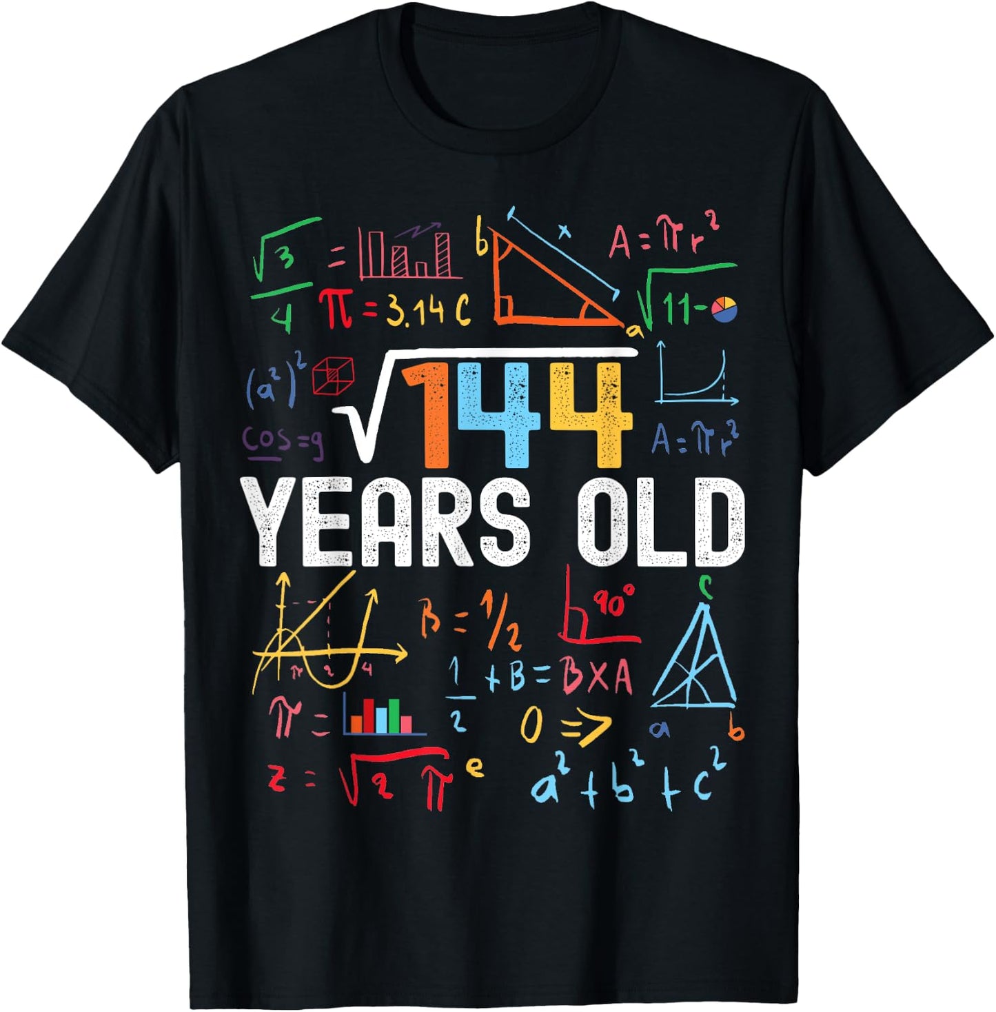 Square Root Of 144 12th Birthday 12 Years Old Birthday T-Shirt - T-Shirt | Black