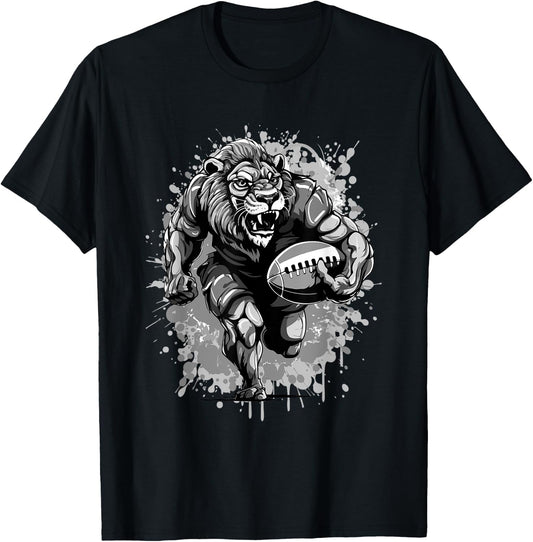 Lion American Football Team Animal Mascot T-Shirt - T-Shirt | Black