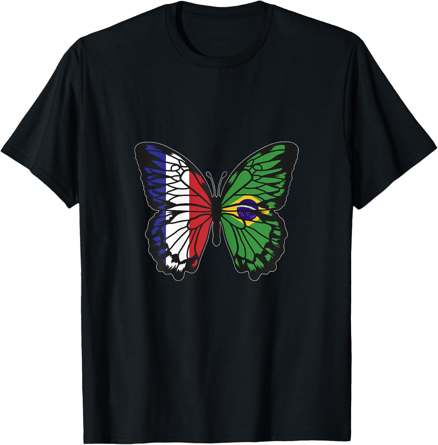 France and Brazil Mix Butterfly Half Brazilian French Roots T-Shirt - T-Shirt | Black