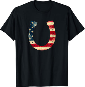 American Flag 4th July Horseshoe Kids Men T-Shirt - T-Shirt | Black