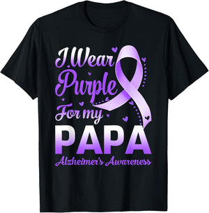 I Wear Purple For My Papa Alzheimer's Awareness Ribbon T-Shirt - T-Shirt | Black