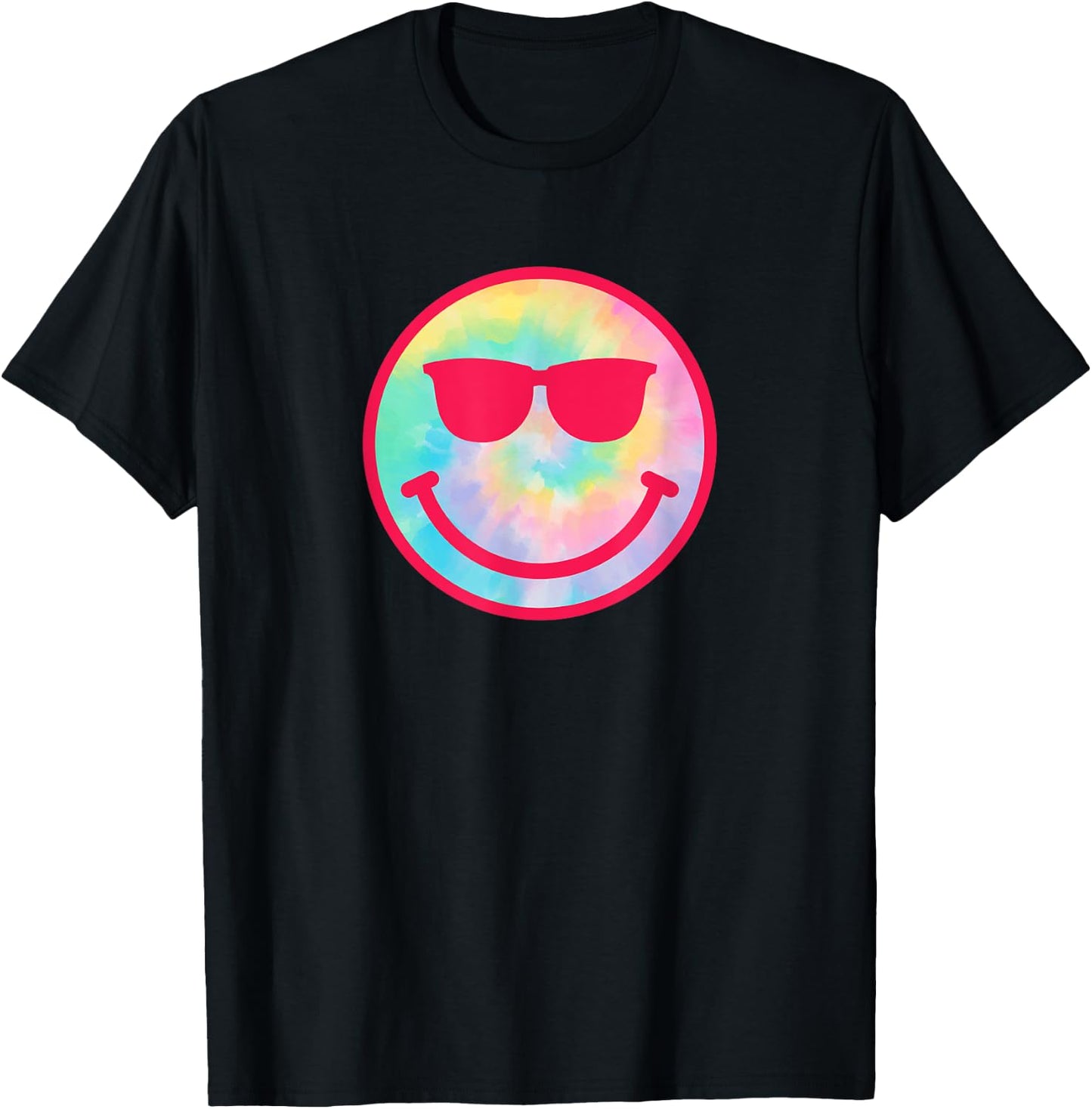 Smiling Emoticon Face Sunglasses Tie Dye Men Women T-Shirt - T-Shirt | Black