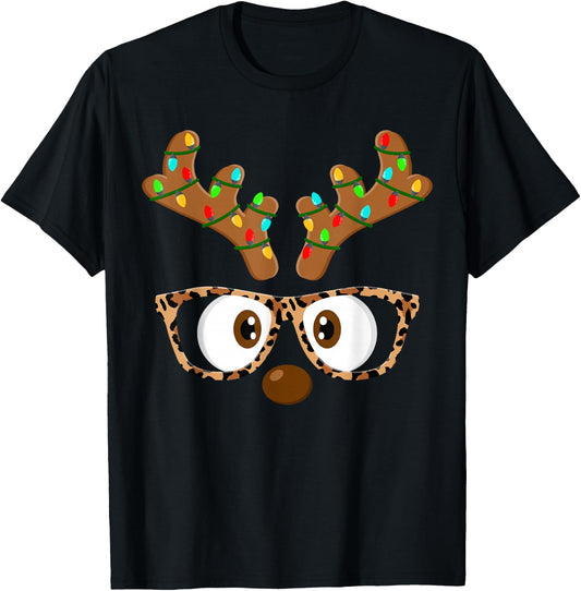 Reindeer Face Glasses Matching Family Christmas Women Girls T-Shirt - T-Shirt | Black