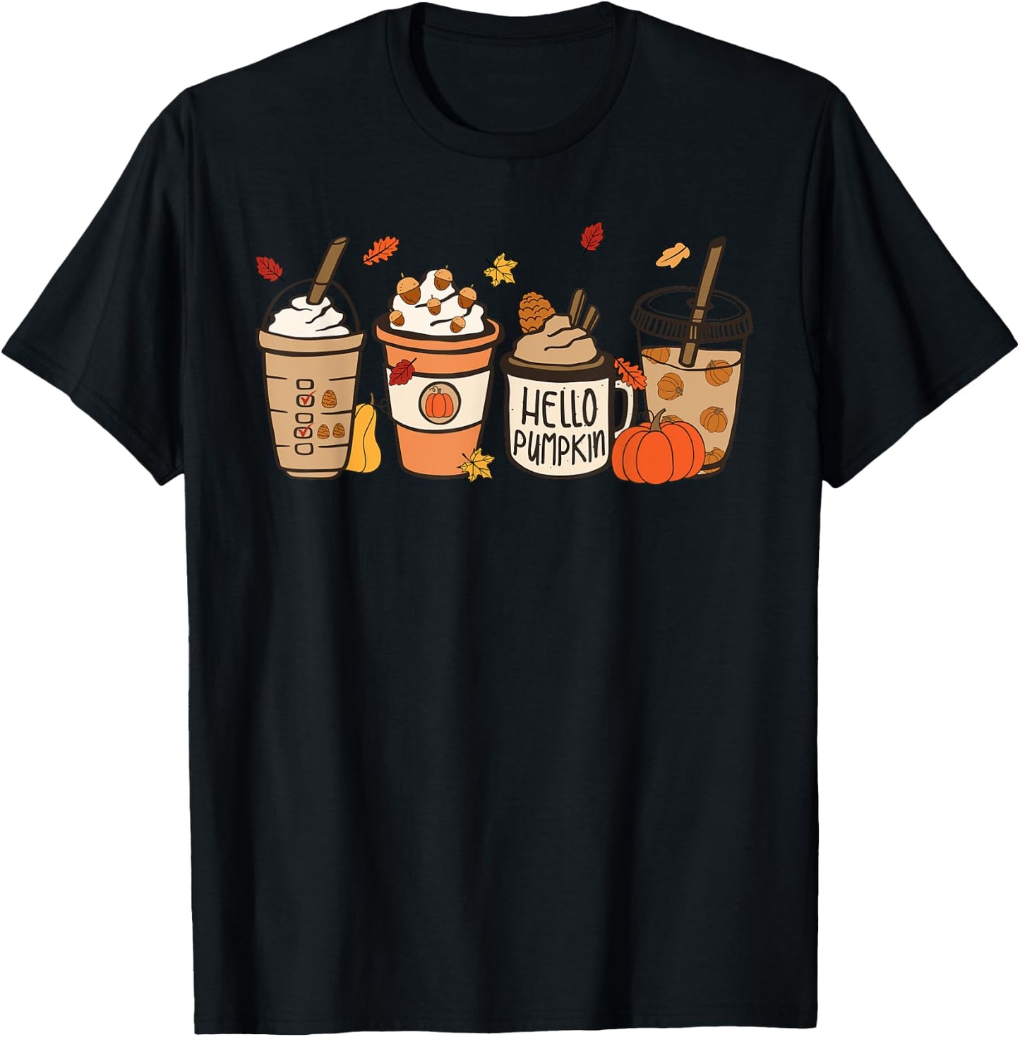 Hello Pumpkin Spice Latte Coffee Vintage Thanksgiving Fall T-Shirt - T-Shirt | Black