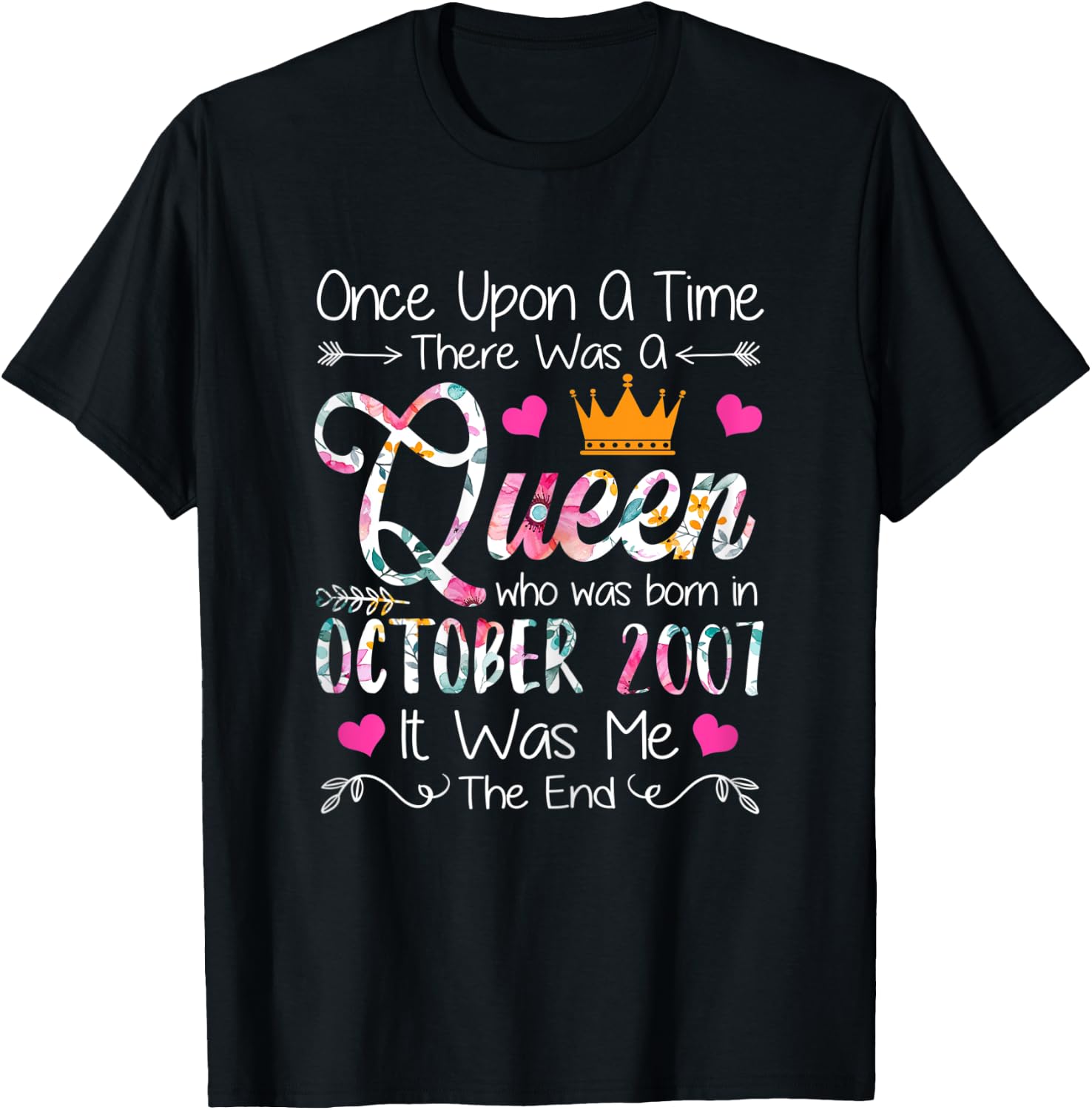 14 Years Old Birthday Girls 14th Birthday Queen October 2007 T-Shirt - T-Shirt | Black