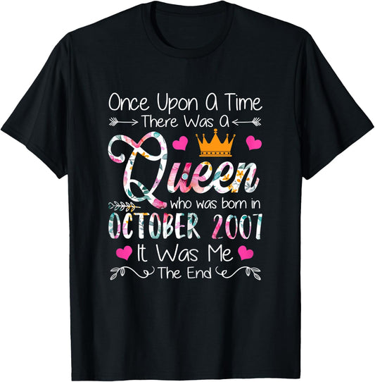 14 Years Old Birthday Girls 14th Birthday Queen October 2007 T-Shirt - T-Shirt | Black