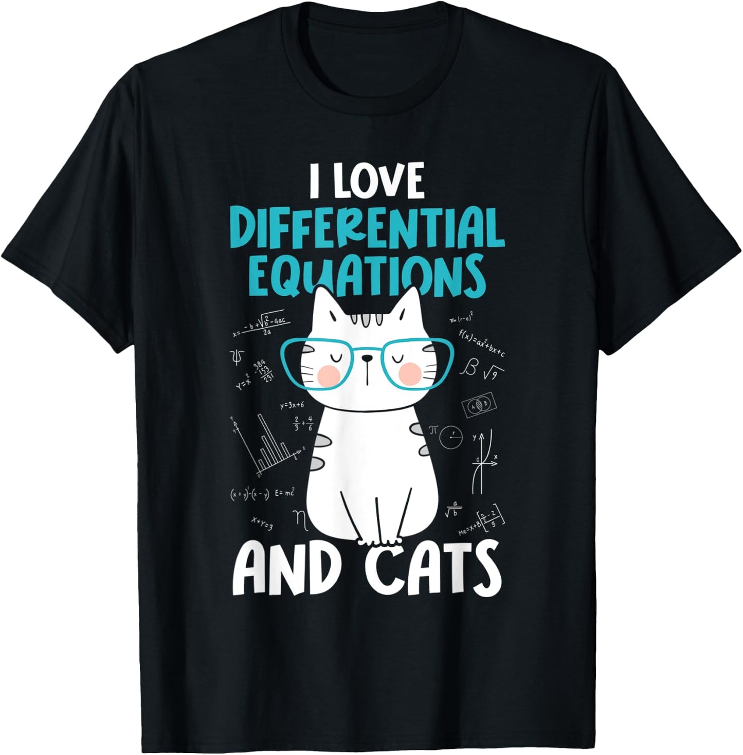 I Love Math and Cats - Funny Differential Equations T-Shirt - T-Shirt | Black