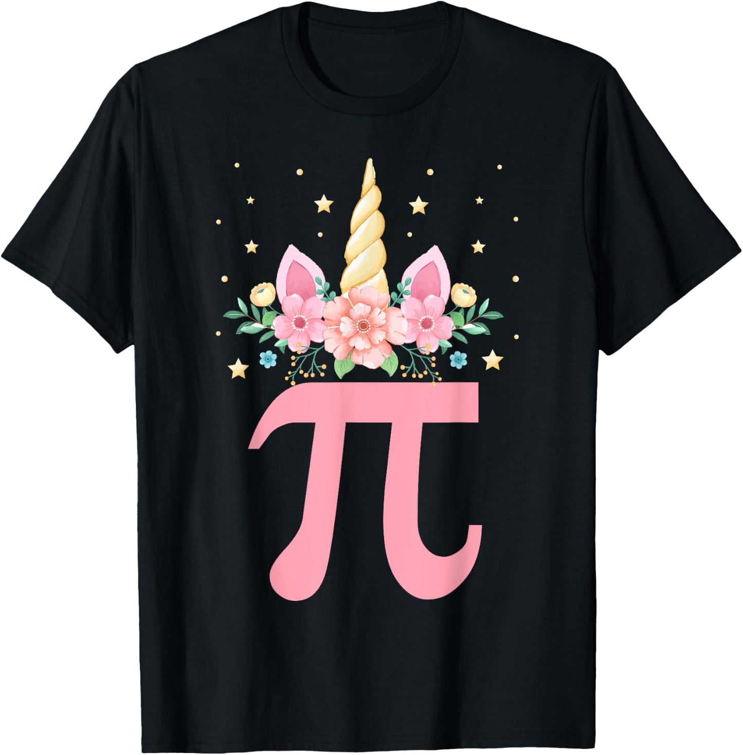 Cute Unicorn Pi day Floral Kids Boys Girls Math Teachers T-Shirt - T-Shirt | Black