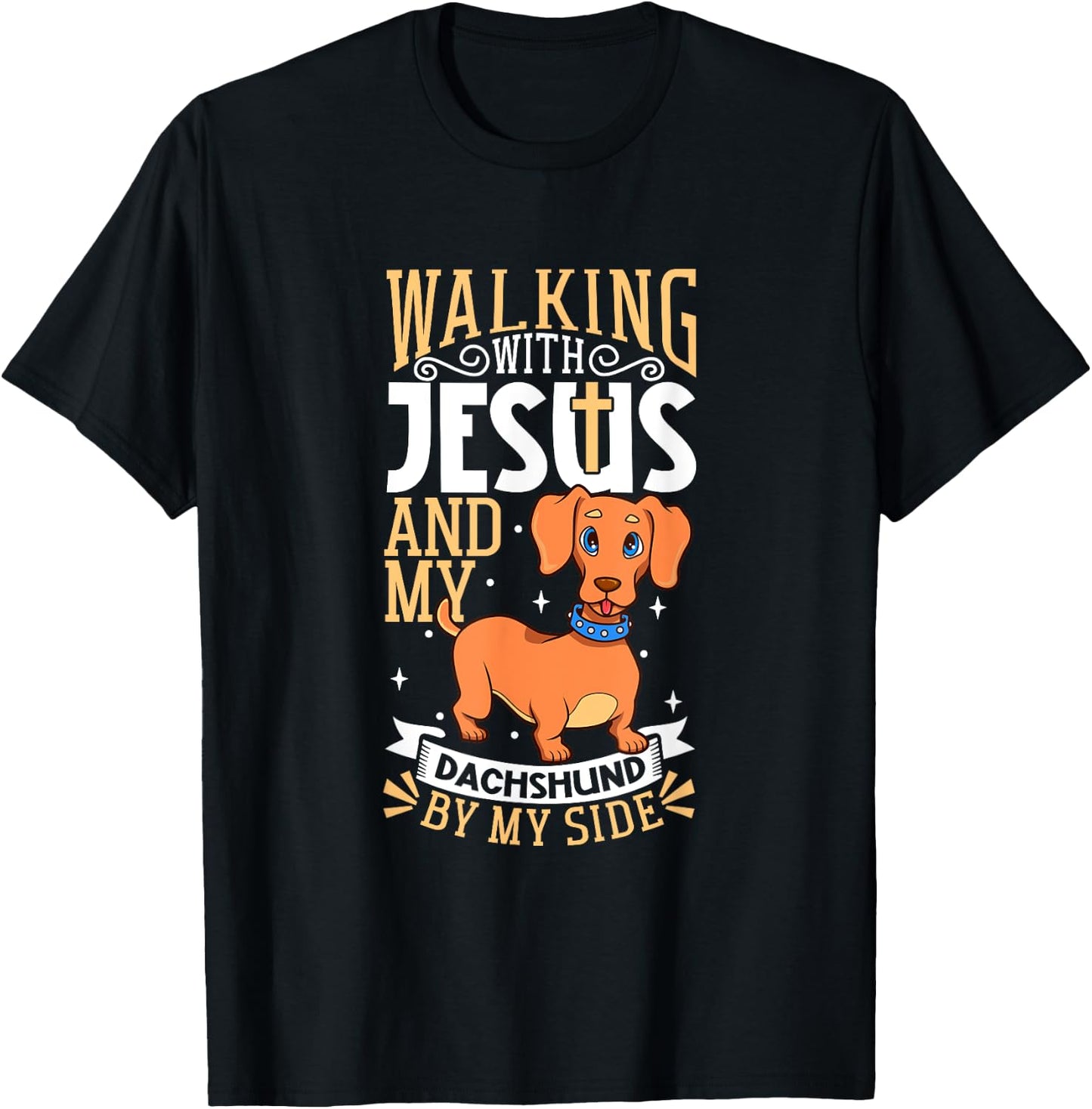 Jesus and dog - Dachshund Men Women Kids T-Shirt - T-Shirt | Black