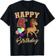Happy 4th Birthday Horse Theme 4 Bday Party Celebration T-Shirt - T-Shirt | Black